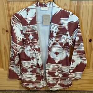 Avery Geometric Patterned Blazer in Burgundy and White